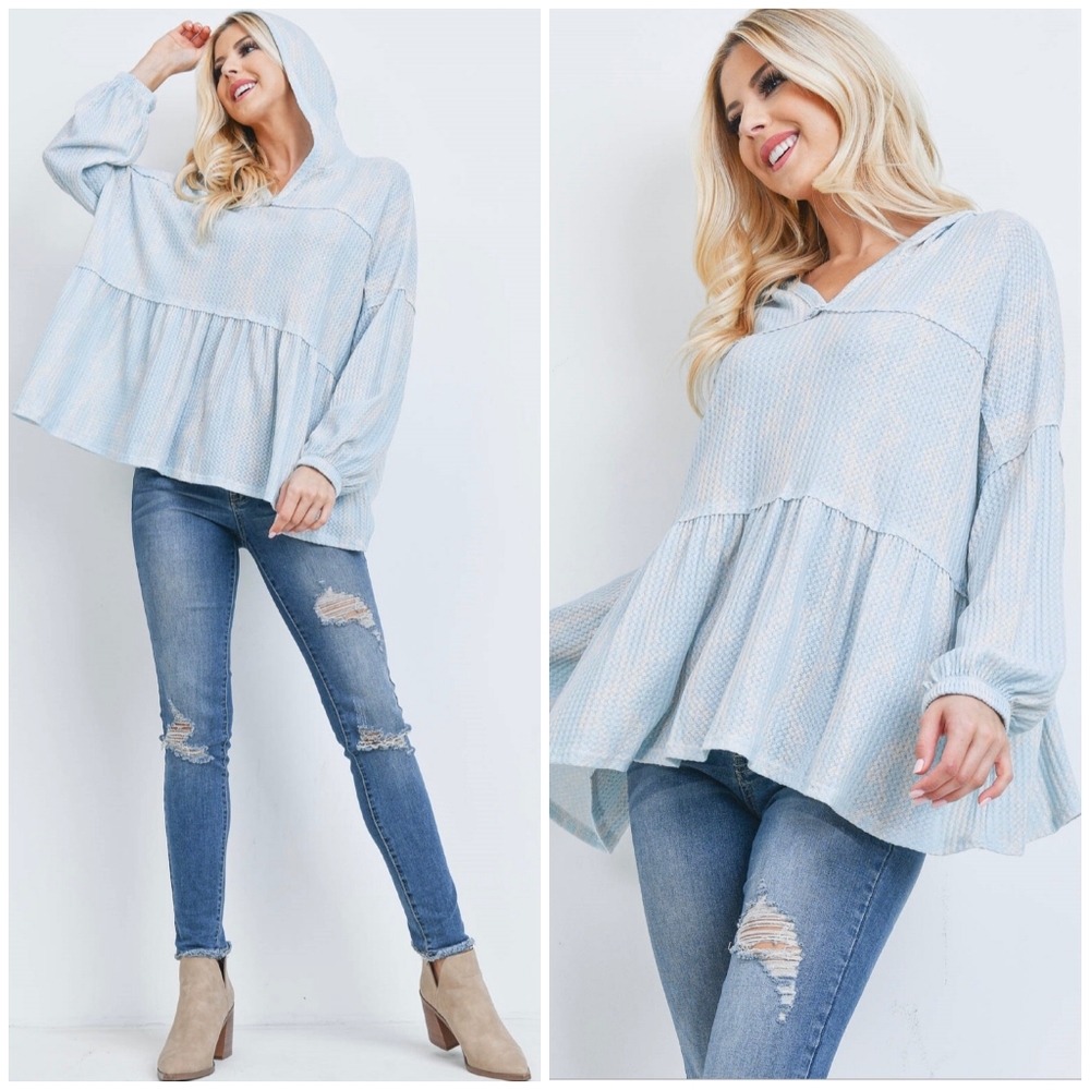 PEACH LOVE CALIFORNIA Baby Blue Tie-Dye Hoodie Top - Picture 7 of 7